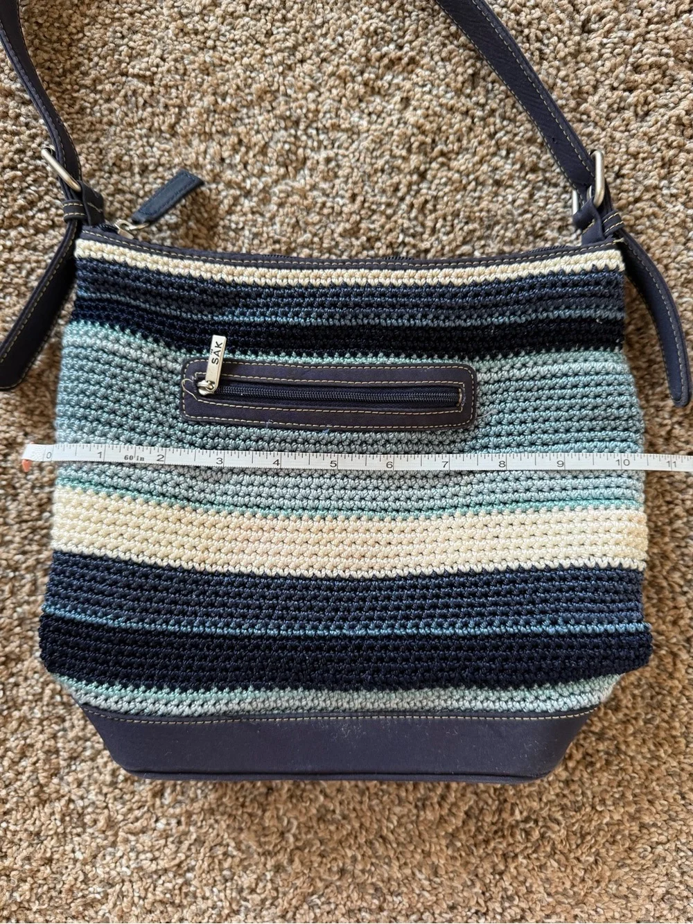 THE SAK Vintage Blue Stripe Crochet Knit Hobo Shoulder Bag